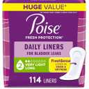 Poise Daily Liners, Incontinence Panty Liners for Bladder Leaks, 2 Drop Very Light Absorbency, Long Length, 114 Count of Pantiliners