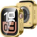 Amizee Metal Case Compatible with Apple Watch Series 11/10 42mm Case with Built-in Screen Protector, Straight Edge Ultra Thin with Back Cover Protective Cover for iWatch 42mm, Gold