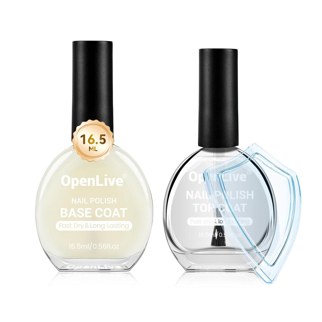 Base and Top Coat Nail Polish Quick Dry,16.5ml Large capacity Basic Nail Polish Set Air Dry Fast, High-Glossy Shiny, No U V Light Needed for Women Salon DIY Nail Art (BT)