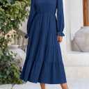 PRETTYGARDEN Long Sleeve Dress for Women Fall V Neck Tiered A Line Spring Elegant Modest Flowy Wedding Guest Maxi Dresses (M)