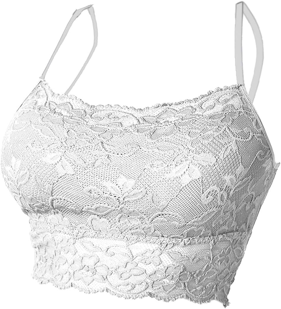 Lace Tank Tops for Women Lace Camesole Cleavage Cover Top Adjustable Strap Tank Cami Crop Top (White)