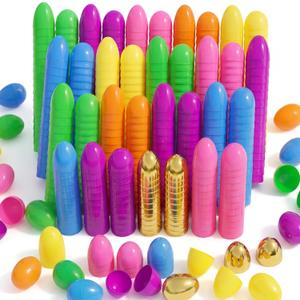 Qudoustar 100 Pack 2.4 Inch Fillable Plastic Easter Eggs Bulk Includes 6 Surprise Golden Eggs, Bright Colors Empty Eggs for Easter Hunt Basket Stuffers Party Favors Classroom Prize