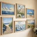 DULASI 6 Panel Coastal Hydrangea Wall Art Blue Floral Beach Scene Canvas Prints Wall Decor Nautical Lighthouse Ocean Painting Pictures for Living Room Bedroom Home Decoration 12x16 Inch Unframed, 12x16in poster
