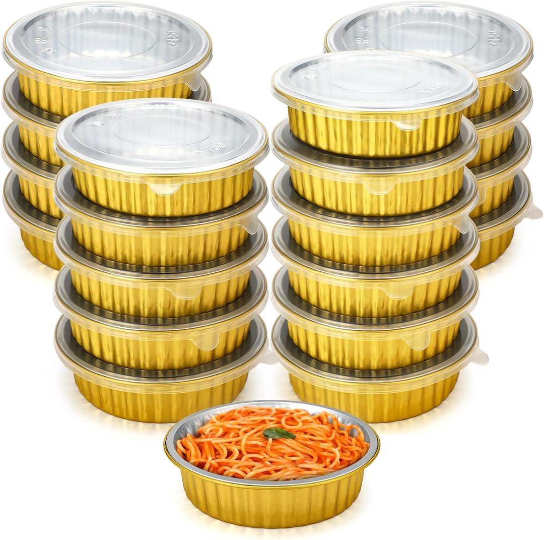 Zhehao 20 Pcs Aluminum Foil Pans with Lids 2x Thicker Heavy Duty Foil Disposable Baking Pans Cookware Tin Food Containers for Cake Pie Cooking Oven(31 Oz,Gold)