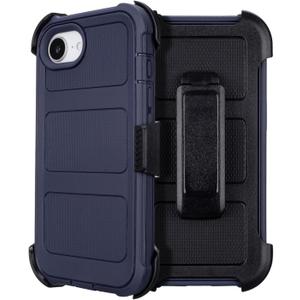 for iPhone 16e Phone Case with Belt Clip Holster Kickstand, Shockproof Heavy Duty Rugged, 2 Layers of Sturdy, Case for iPhone 16e, for Protective iPhone16e Cover Defender(Blue)