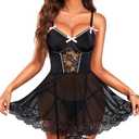 RSLOVE Sexy Lingerie for Women - Sexy Babydoll Lace Nightdress Mesh Chemise Underwire Teddy Lingerie with Garter Belt