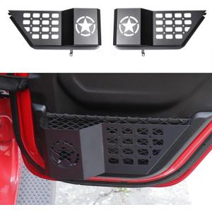 Rear Door Storage Pockets Side Insert Organizer Box Compatible with 2018-2024 2025 Jeep Wrangler JL 4 Door 4XE Gladiator JT Interior Accessories Cup Holder Expansion Tray 1Pair Metal Black Star