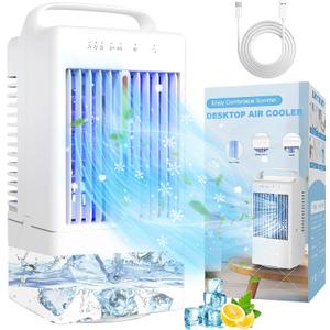 Portable Air Conditioners - Upgraded 90 Auto Swing Mini Personal Air Conditioner - 3 Speeds & 2/4H Timer, 900ml Water Tank, 7 Color Light, Evaporative Air Cooler AC Cold Fan for Bedroom Office Desk