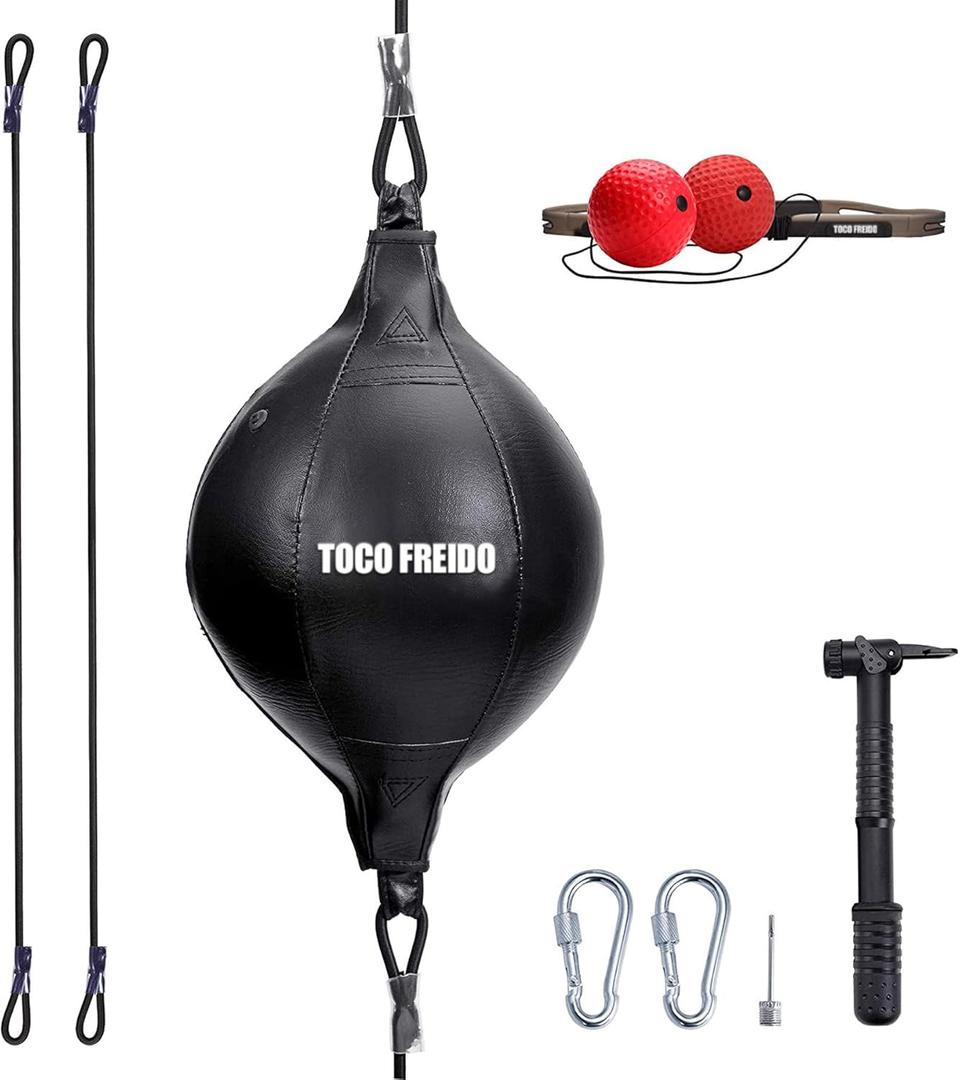TOCO FREIDO Double End Punching Ball, Speed Bag with Difficulty Levels Boxing Reflex Ball with Headband, Perfect for Reaction, Agility, and Hand Eye Coordination Training (Black/Red/Silver)