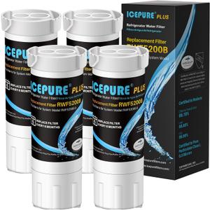 ICEPURE PLUS RWF5200B NSF/ANSI 53 Certified Refrigerator Water Filter Replacement for GE XWF ( ), WR17X30702, GBE21 GDE21 GDE25 GFE24 GFE26 GNE21 GNE25 GNE27 GYE18, 4PACK