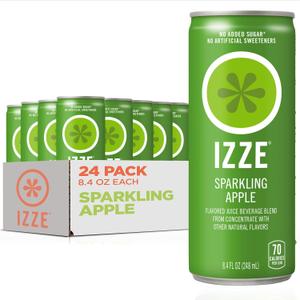 IZZE Sparkling Water Juice Beverage Blend, Apple, No Sugar Added, 8.4 FL OZ, 24 Cans