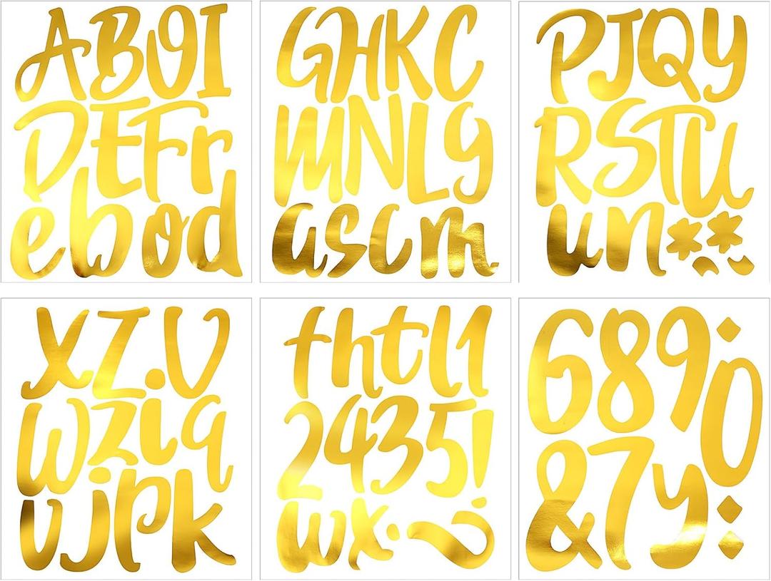 Outus 576 Pieces 8 Sheets Letters Stickers Self Adhesive Vinyl Letter Alphabet Number Stickers Mailbox Numbers Sticker, Decals for Classroom Decor, Sign, Door (Gold)
