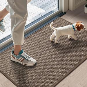 LEKEEPGO Door Mat 17"x29", Non Slip Door Mat Indoor Entrance, Rubber Backing Indoor Door mats Washable Absorbent Low-Profile Doormat Front Entryway Entry Resist Dirt Inside Door Mats, Coffee, 1'5" x 2'5" (Rectangular)