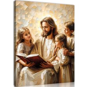 Jesus Teaching Child Canvas Wall Art Christian Kids Room Wall Decor God With Children Painting Pictures Religion Faith Poster Prints for Kids Room Bedroom Church Decoration 24x36