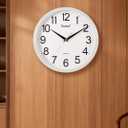 Wall Clock Silent Non-Ticking Battery Operated 12 Inch Wood Grain Large Easy to Read 3D Numbers for Office Living Room Bedroom Kitchen (White)