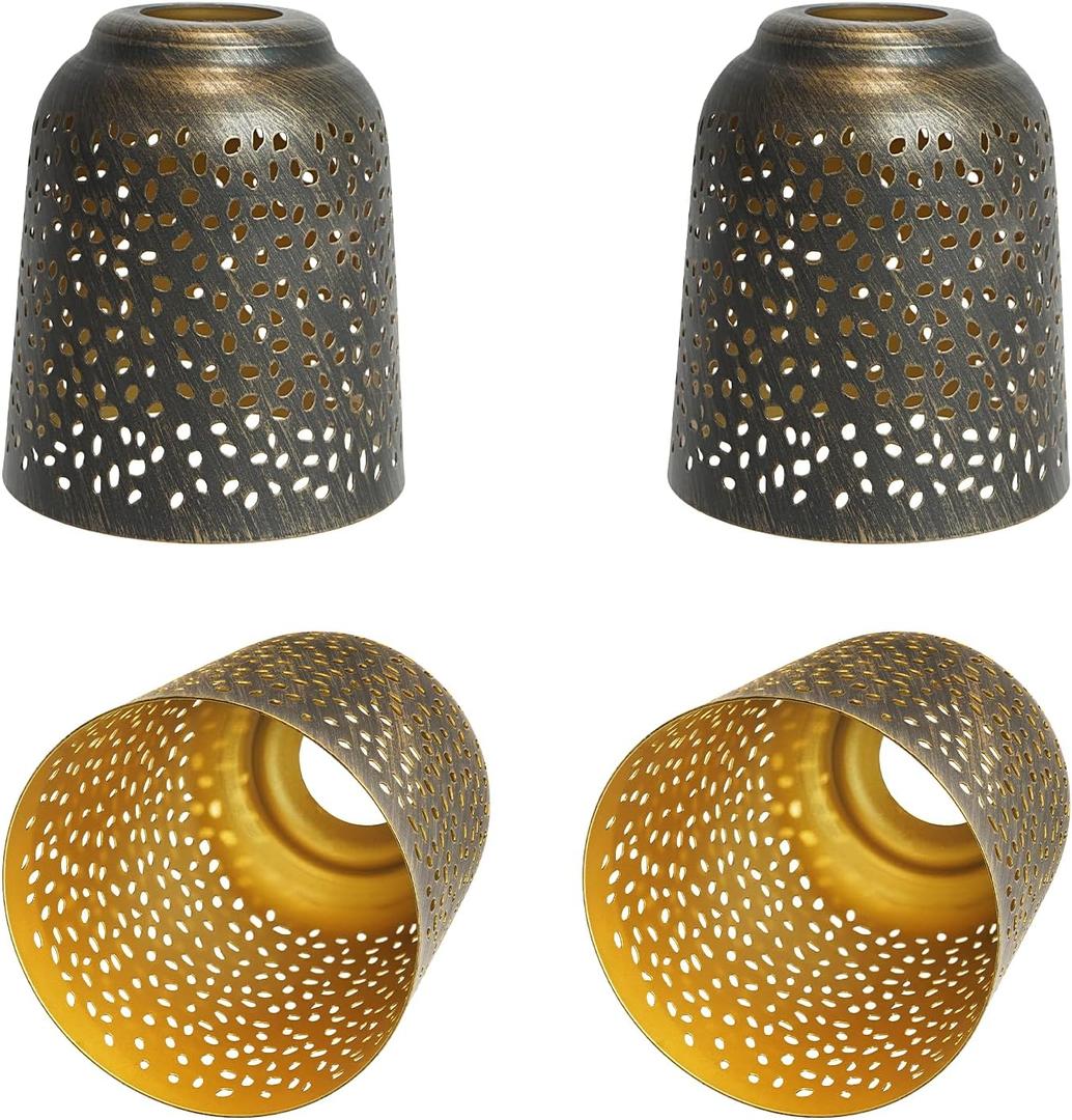 Ceiling fan light covers 4 Pack replacements with 1.6" Fitter, ALUCSET 5.6" Height and 5"Diameter, Metal Bell Shaped light fixture cover Fits pendant light shade Chandeliers Wall Sconces Lights (Bronze Gold)