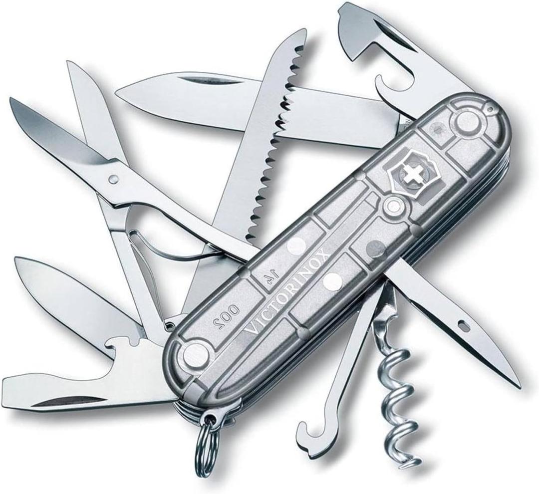 Victorinox Huntsman Swiss Army Knife, 15 Functions, Swiss Made Pocket Knife with Large Blade, Screwdriver, Scissors and Wood Saw - Silver Tech