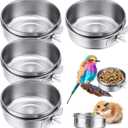 Aoriher 4 Pack Large Bird Feeding Dish Cups 30 oz Stainless Steel Parrot Feeders Food Water Cage Bowls with Clamp Holder for Cockatiel Conure Budgies Parakeet Macaw Small Dog Cat Animal