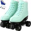 Jessie PU Leather Skates - Premium Adjustable Four-Wheel Roller Skates for Women, Men, Boys & Girls - Indoor & Outdoor (38-Women's 8/ Men's 6.5, Green Black Wheel)