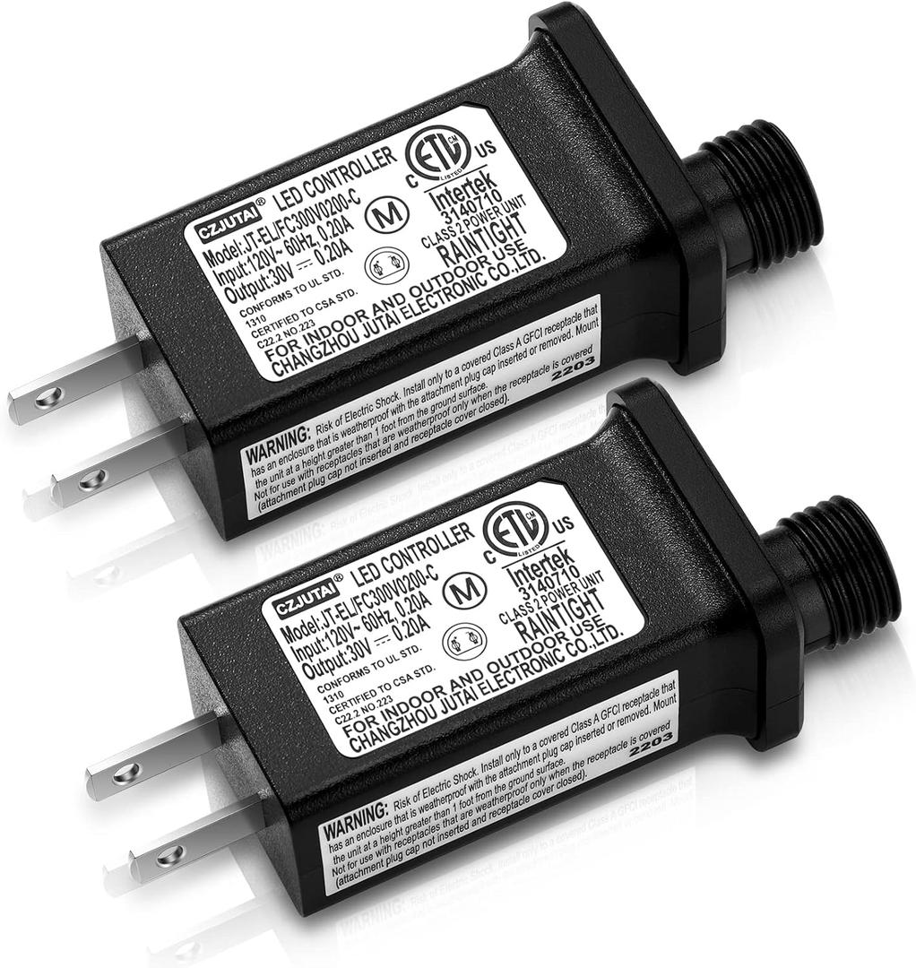 2 Pieces LED Transformer Replacement Class 2 Power Supply for Christmas String Light Inflatable Decorations LED Controller IP44 Waterproof Low Voltage Transformer US Power Adapter (30V6W 0.2 A)