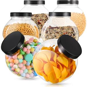 Sunnyray 6 Pcs 85 oz Clear Candy Cookie Jar Set Slanted Plastic Candy Jar Dishes with Lids Candy Containers Clear Candy Holder for Candy Buffet Party Table Kitchen Counter Home Office Storage