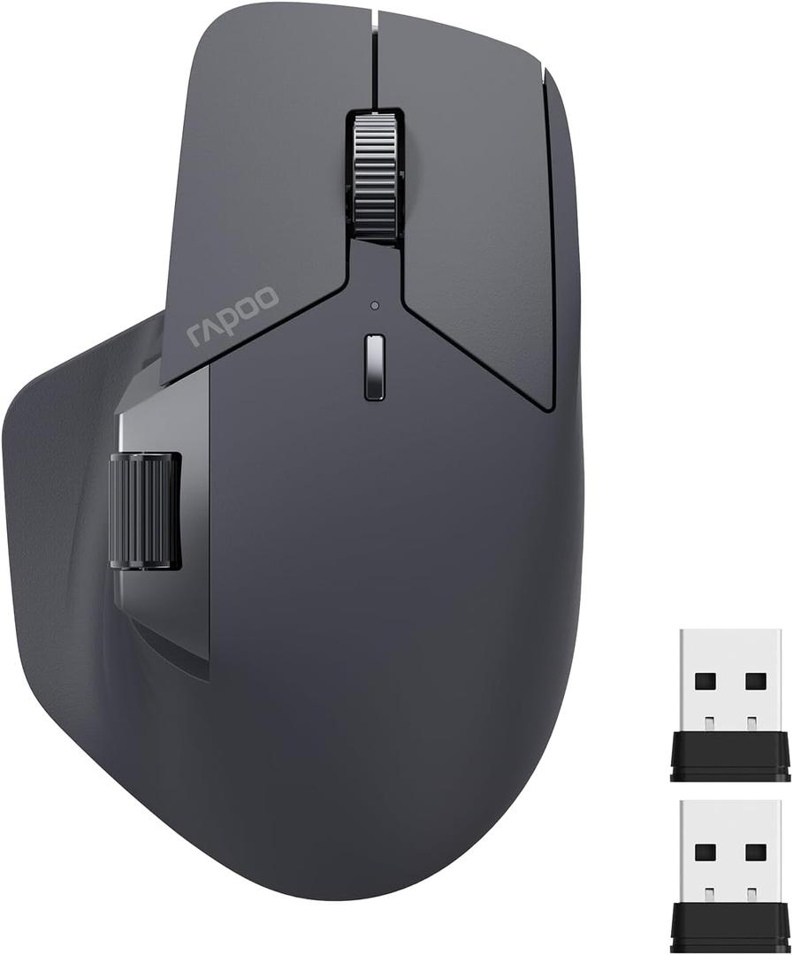 Rapoo MT760 MultiDevice Wireless Mouse, Bluetooth 5.0 and 2.4G MultiMode Connection, Up to 4 Devices, 11 Programmable Buttons, 4K DPI, 90 Days Battery Life, PC, Matte Black