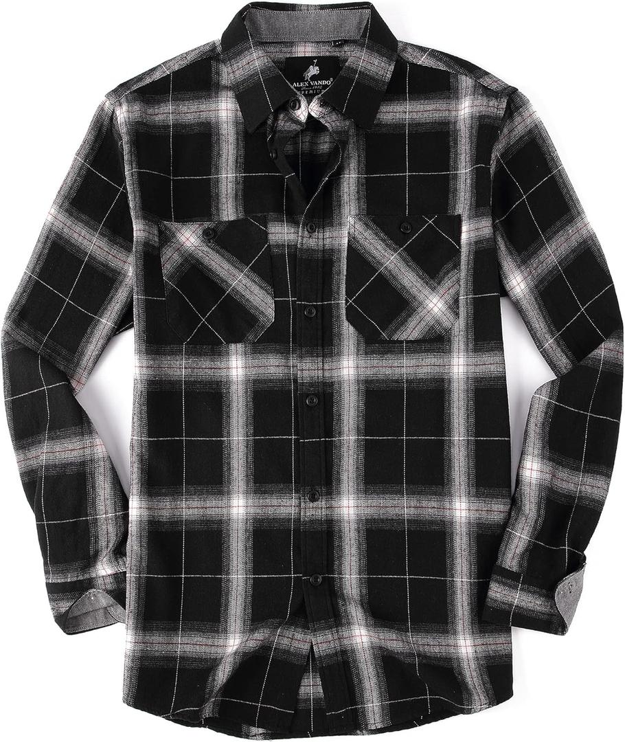 Alex Vando Mens Button Down Shirts Flannel Shirt Long Sleeve (Black, XXXL)