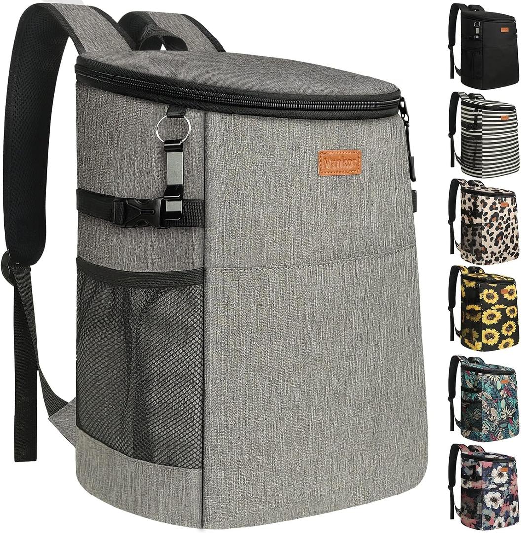 Camping Cooler Backpack 45 Cans, Soft Backpack Coolers Insulated Leak Proof Travel Cooler Bag Waterproof Lunch Picnic Beach Work Trip Thermal Bag Drink Beverage Beer Bag Cooler, Gray