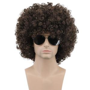 Karlery Men Women Afro 70s 80s Short Curly Dark Brown Rocker Party Wig California Halloween Costume Cosplay Wig
