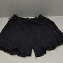Womens Summer Linen Shorts Wide Leg High Waisted Ruffle Draswtring Beach Flowy Shorts with Pockets (X-Large, Black)