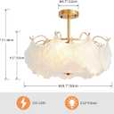 AGV LIGHTING Elegant Glass Chandelier Ceiling Light Fixture, Large Semi Flush Mount Ceiling Light, Gold Brass Finish with Frosted Glass Leaf Shades, Flush Ceiling Fixture for Bedroom, Dining Room