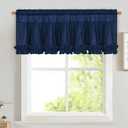 Likiyol Linen Valances for Windows Farmhouse Window Valances with Ruffle Rustic Country Light Filtering Kitchen Valance Curtains Rod Pocket Valance for Bathroom Cafe, Navy Blue, 52" W X 18" L