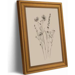 Vintage Gold Framed Canvas Wall Art, Minimalist Floral Poster Artwork, Wildflower Print Picture, Flower Plant Painting Wall Decor, for Living Room, Bedroom, Farmhouse, Home Decoration, 9x11in