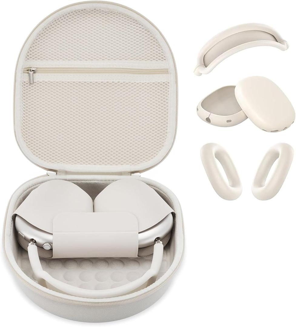 3 in 1 Silicone Cover and Case for Apple Airpods Max 2/ Airpods Max Headphones, AirPods Max Hard Case and Anti-Scratch Ear Pad Case/Ear Cups/Headband Covers Accessories (Starlight case & Cover)