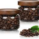 2PCS Small Glass Storage Jars with Airtight Lids, 11 fl oz (300ml) coffee container with Wooden Lid, Glass Pantry Canister for Beans, Rice, Sugar and etc