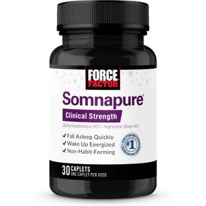 Force Factor Somnapure Clinical Strength Sleep Aid for Adults, Diphenhydramine HCl, Non-Habit-Forming, Nighttime Sleep Support, 30 Caplets