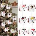 Chunful 6 Pcs Christmas Snowman Ornaments Wooden Melted Snowmen Crafts for Hanging Christmas Tree Decoration Xmas Holiday Party Supplies Decor