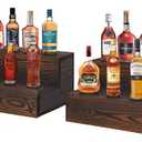 Liquor Bottle Display Shelf, 2 Pack Wood Bar Shelves, Tabletop Wine Rack, Bottle Stand for Liquor Display, Home Bar Display