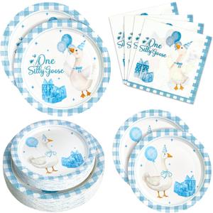 180PCS One Silly Goose Party Supplies Serve 60,Goose Theme Paper Plates and Napkins Kit for Baby Shower Birthday Party Decorations