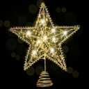 Emopeak Iron Art 20 LED Christmas Tree Topper, 8 x 10Inch Indoor Outdoor Star Treetop Light Two Modes (Keep Light ON/Flash) for 1.5Ft to 9Ft Christmas Tree (Gold, 8 x 10 Inch)