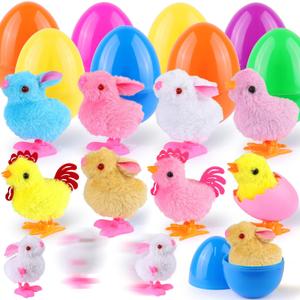 Grastfu 8 Pack Jumbo Easter Eggs Filled Wind Up Toys, Colorful Plastic Egg with Wind Up Jumping Chicks Bunny Plush, Easter Basket Stuffers Fillers Easter Hunt Party Favors for Kids