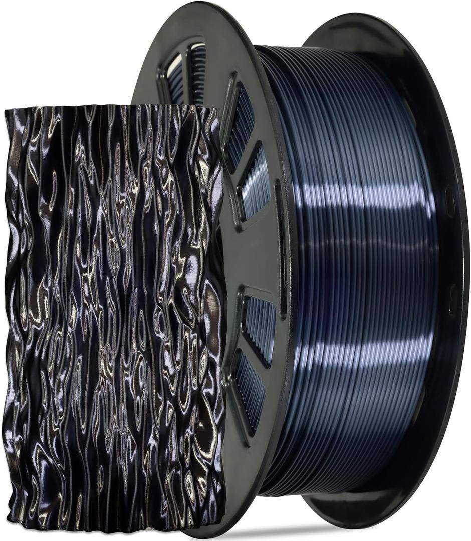 Silk Black PLA Satin Shiny 3D Printer Filament, 1.75mm Diameter 1kg Spool 2.2lbs for FDM 3D Printers