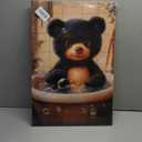 Bathroom Bear Canvas Wall Art Funny Toilet black Baby Bear painting Decor Pictures Nursery Kids Room Animal Posters Prints for living Children Bedroom Classroom Decoration 16x24in