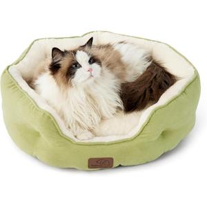 Bedsure Dog Beds for Small Dogs - Round Cat Beds for Indoor Cats, Washable Pet Bed for Puppy and Kitten with Slip-Resistant Bottom, 20 Inches, Green (Aspen Sprout)