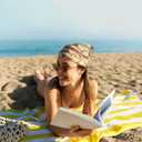 cabanana Large Oversized Beach Towel - 35 x 70 Inch Cotton Pool Towel, Yellow Striped Soft Cabana Swim Towel