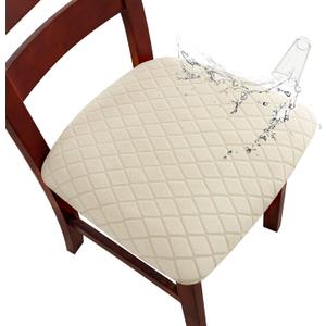 Genina Waterproof Seat Covers for Dining Room Chairs, Stretch Chair Covers Removable Washable Dinning Room Kitchen Chair Seat Cushion Slipcovers (Argyle-Beige, 4 PCS)