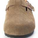 Womens Genuine Suede Clogs for Women Slip-On Buckle Slides Women's Mules & Clogs Natural Rubber Cork Footbed Sandals Potato Shoes with Arch Support (Beige)