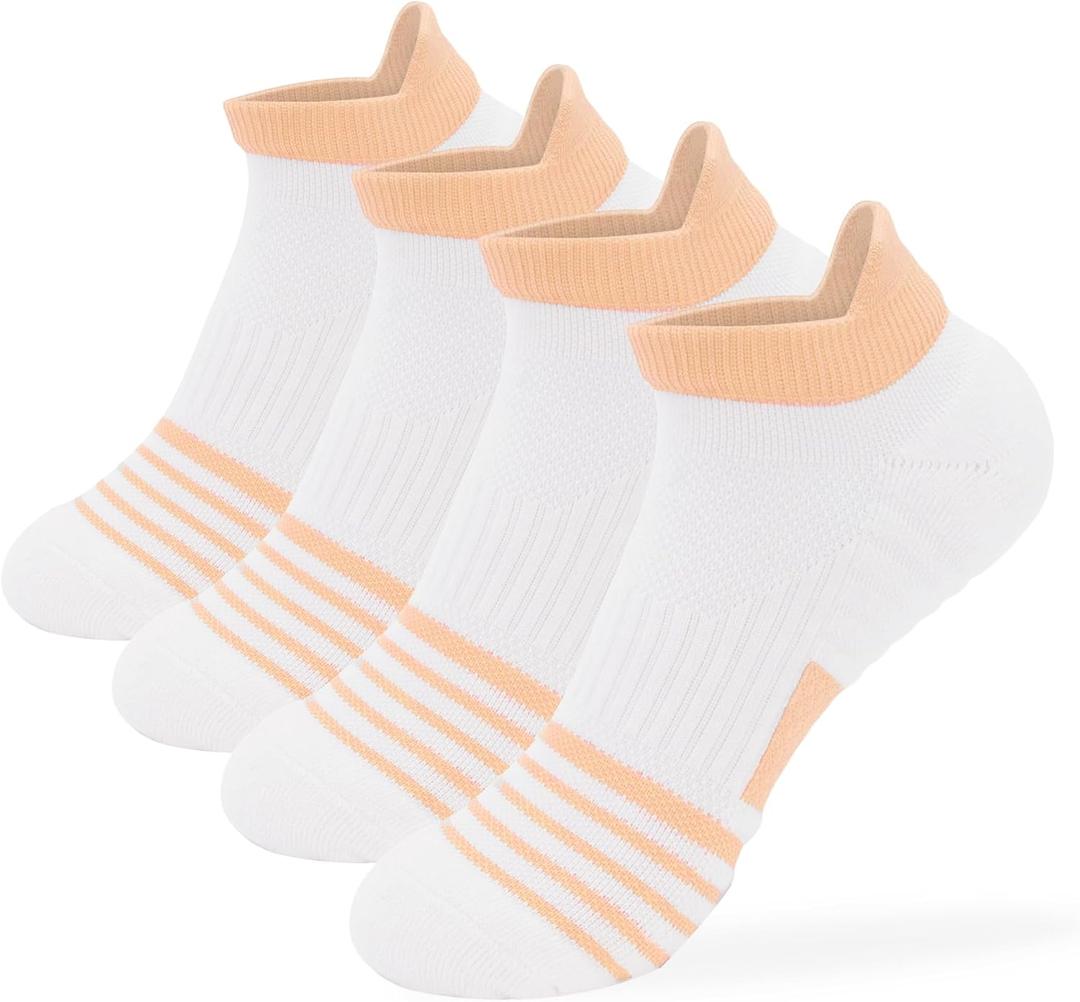 Womens Ankle Socks 4 Pairs Running Athletic Cushioned Sole Socks With Tab Anti-Blister (7-10)