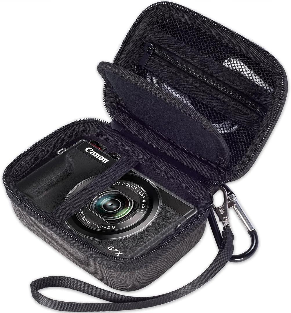 Camera Case For Canon G7x Mark ii/G7x Mark iii EVA hard material to prevent falling,Mesh bag can store data cables (Black)
