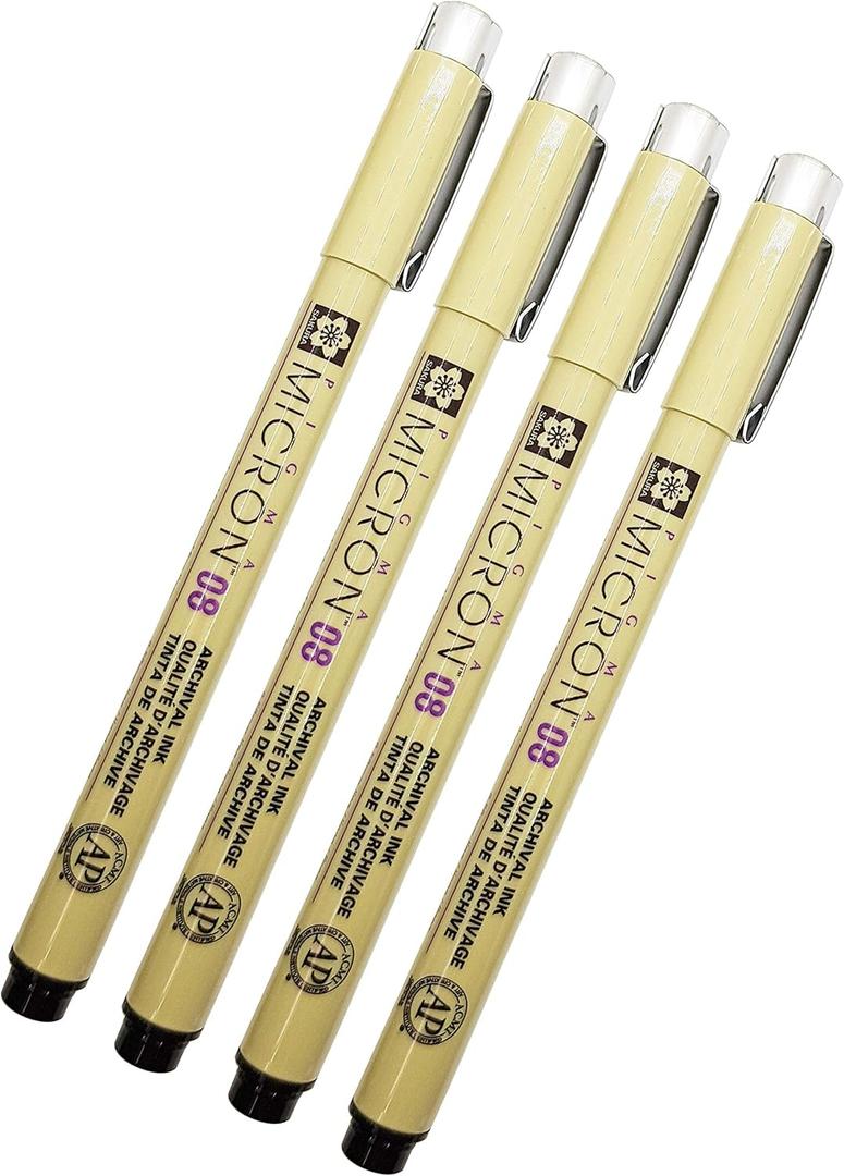 Sakura Pigma Micron 08 Black Pen 0.5mm Line Width Pack of 4 (08)